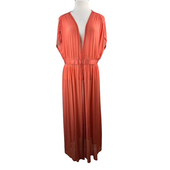 Torrid Maxi Mesh Short Sleeve Coverup Kimono Orange Womens Plus Size 2 2X - Picture 3 of 12